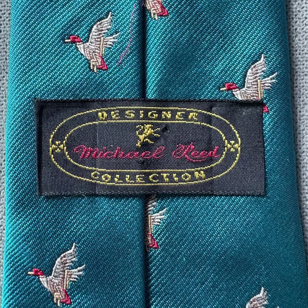 Michael Reed Silk Tie Teal Mallard Duck Novelty Necktie Mens